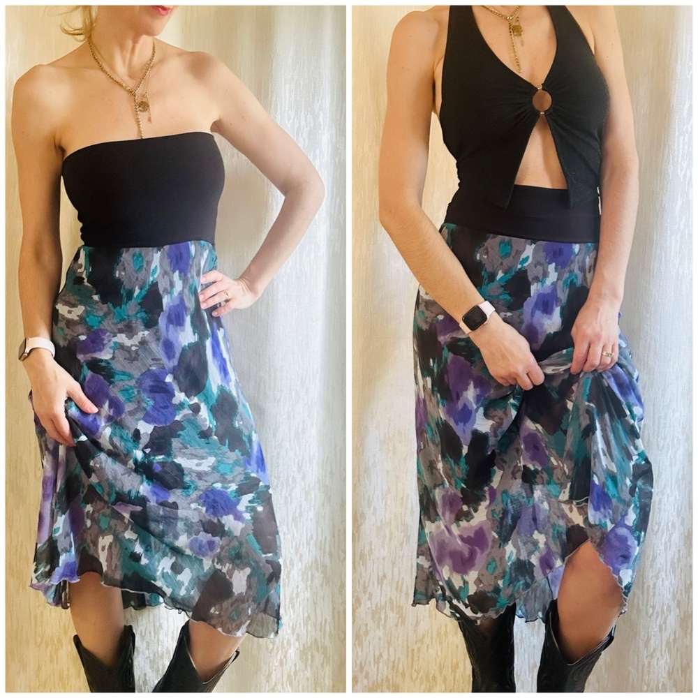 2 way Y2K Sheer Floral Print Women's maxi Skirt
